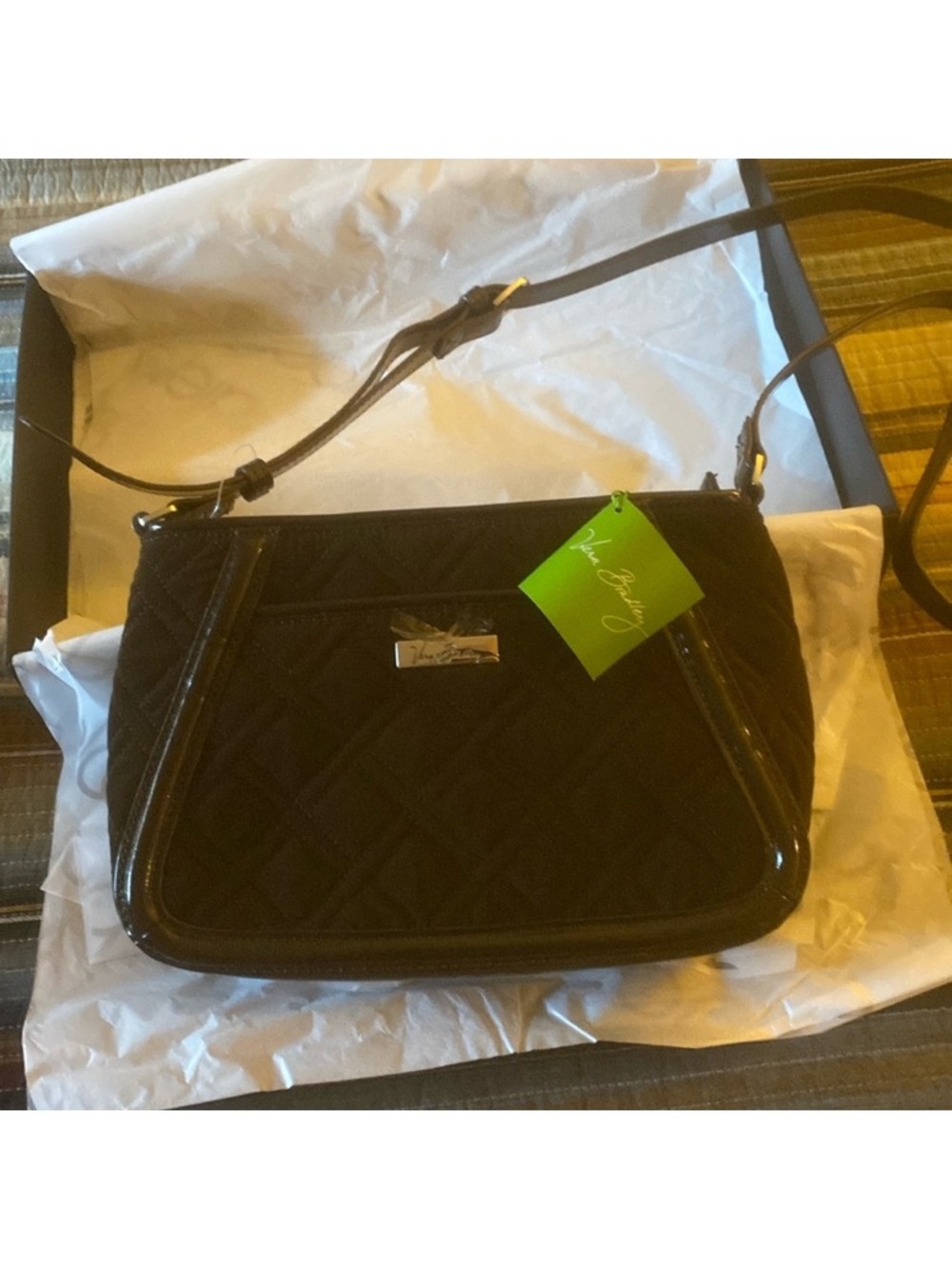 Vera Bradley Dark chocolate brown Quilted Crossbody with Patent Trim 10” x7”